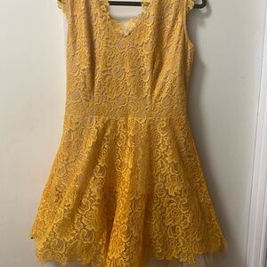 Nha Khanh Charming Yellow Lace Women’s Cocktail Dress